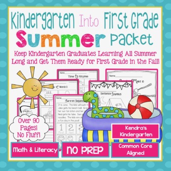 Preview of Kindergarten Into First Grade Summer Packet (No Prep, No Fluff, Common Core)