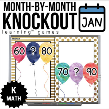Preview of Kindergarten January Math Games - Knockout - Counting by 10s - Comparing Weights