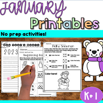 Preview of January Math & Literacy Printables | Kindergarten