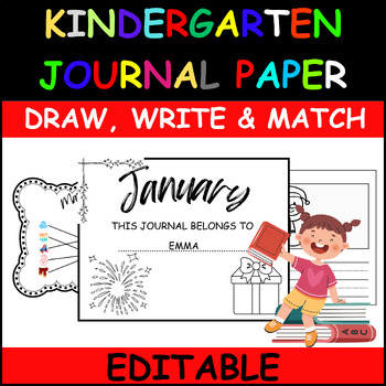 Preview of Kindergarten Journal Paper | Draw and Write, Match Words | Monthly Templates