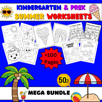 Preview of Kindergarten June Morning Work NO PREP Summer Coloring Worksheets BUNDLE