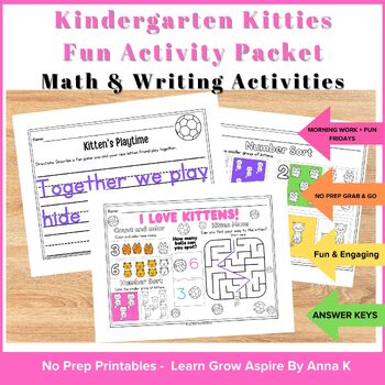 Preview of Kindergarten Kitties - Math & Writing Activities For Fun Friday & Morning Work