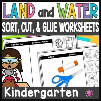 Preview of Landforms & Bodies of Water Worksheet Sort Kindergarten Land & Water Activities