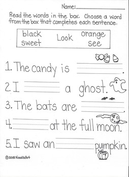 kindergarten language arts halloween worksheets by noodlzart tpt