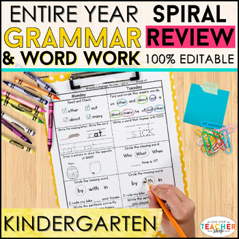 Preview of Kindergarten Language Arts Spiral Review | Grammar Homework, Morning Work