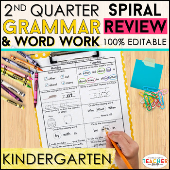 Preview of Kindergarten Language Spiral Review | Grammar Practice | 2nd QUARTER