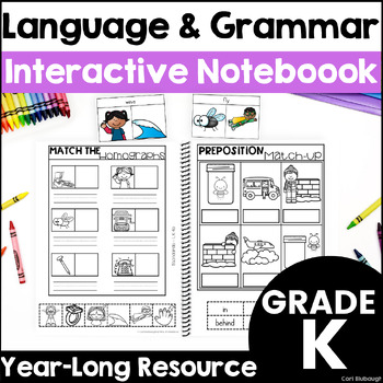 Preview of Kindergarten Language Skills and Grammar Review Worksheets Interactive Notebook