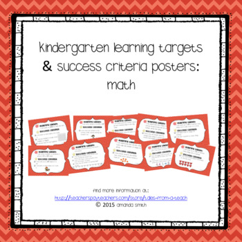 Preview of Kindergarten Learning Targets & Success Criteria Posters: Math