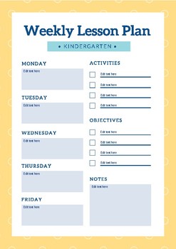Preview of Kindergarten Lesson Plan Template (Editable)