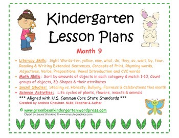 Preview of Kindergarten Lesson Plans - Month 9 - Common Core Aligned! GBK