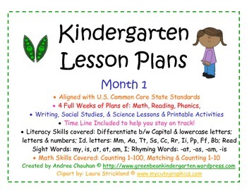 Preview of Kindergarten Lesson Plans - Month 1-Common Core Aligned - GBK