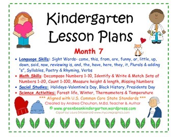 Preview of Kindergarten Lesson Plans - Month 7 - Common Core Aligned -GBK