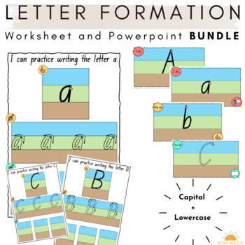 Preview of Kindergarten Letter Formation Powerpoint Worksheets - Dirt, Grass and Sky
