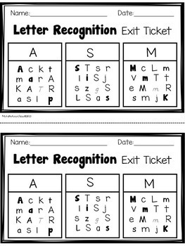 Kindergarten Letter Recognition Exit Tickets by My Fabulous Class