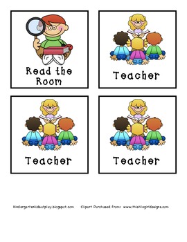 Kindergarten Literacy Center Cards for Management by Kindergarten Kids