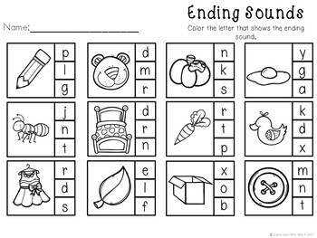 kindergarten literacy center ending sound clip cards tpt