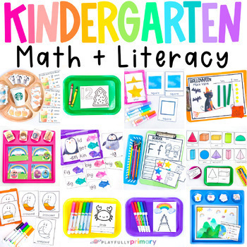 Preview of Kindergarten Math and Literacy Centers Bundle, Morning Tubs + Bins for the Year