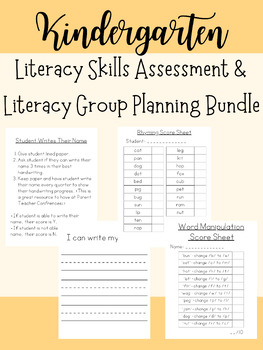 Preview of Kindergarten Literacy Skills Assessment & Literacy Group Planning Binder