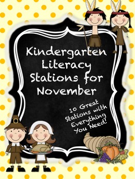 Preview of Kindergarten Literacy Stations for November with BONUS Calendar Pieces