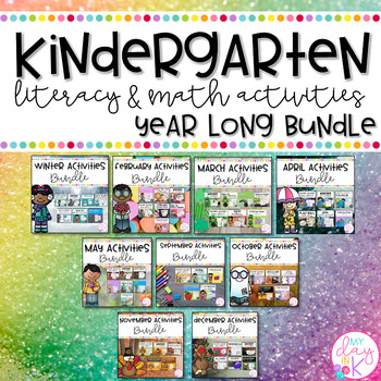 Preview of Kindergarten Literacy and Math Activities YEAR LONG Bundle