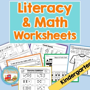 Preview of Kindergarten Literacy and Math Yearlong Worksheets-Common Core