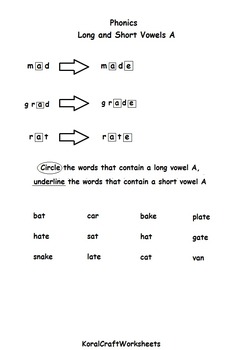 Preview of Kindergarten Long and Short Vowels Letter A
