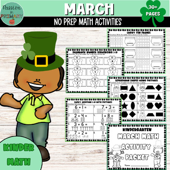 Preview of Kindergarten MARCH MATH Activity Packet | St Patrick's Day Math | No Prep