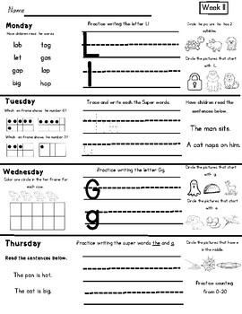 Preview of Kindergarten Magnetic reading and math aligned Homework Unit 3 weeks 11-15
