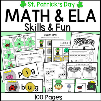 Preview of Kindergarten March St. Patrick's Day Math and ELA Skills and Fun Pack