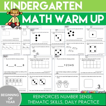 Preview of Kindergarten Math Warm Up: (Beginning of the Year)