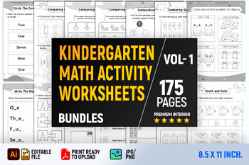 Kindergarten Math Activity Worksheets Bundles- Addition, Subtraction ...