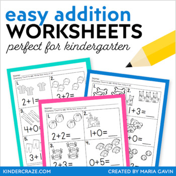 Preview of Addition Worksheets - Kindergarten Math Addition to 10 - Adding with Pictures