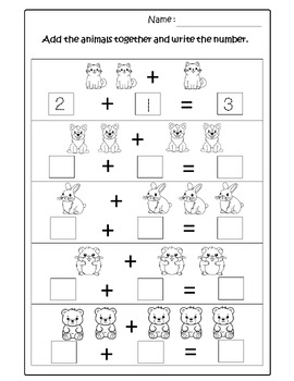 Kindergarten Math Addition to 5 with Pictures, Color, Cut and Paste ...