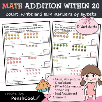Preview of Kindergarten Math Addition with Pictures up to 20