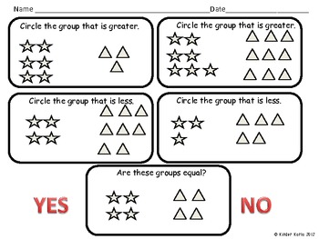 Kindergarten Math Assessments: CC6 Greater Than, Less Than, Equal Sets