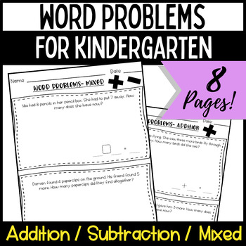Preview of Kindergarten Math Addition and Subtraction Assessments- Word Problems
