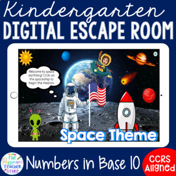 Preview of Kindergarten Math Base 10 Digital Escape Room Game Spiral Review Activity
