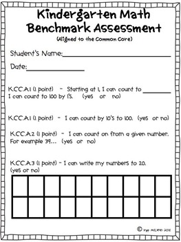 kindergarten math benchmark assessment common core