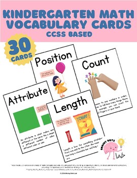 Kindergarten Math CCSS Vocabulary Flashcards by Brainy Bots Lab | TPT