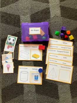 Preview of Kindergarten Math Center 3D shapes Task Box Activity