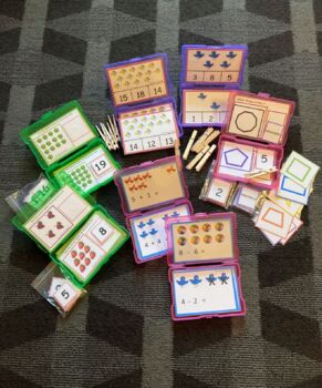 Preview of Kindergarten Math Centers Counting Addition Subtraction  2D Shapes Ten frames
