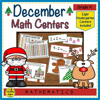 Preview of Kindergarten December Themed Math Centers: Counting, Number Order, Facts & More