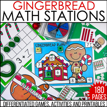 Preview of Kindergarten Math Centers - Gingerbread Themed Stations - Games, Printables