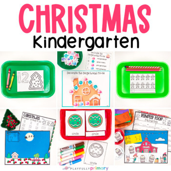 Preview of Kindergarten Math Centers + Literacy Centers, Christmas + December Morning Tubs