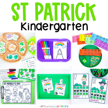 Preview of Kindergarten Math Centers + Literacy Centers, St Patricks + March Morning Tubs