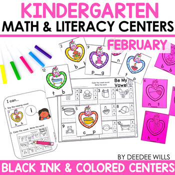 Preview of Kindergarten Math Centers & Literacy Centers - Valentine's Day February