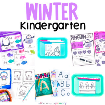 Preview of Winter Themed Kindergarten Math Centers + Literacy Centers, January Morning Tubs