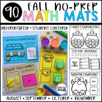 Preview of FALL No Prep Kindergarten Math Mat Games | Math Center Activities | Math Games
