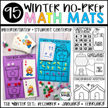 Preview of Kindergarten Math Centers - NO PREP Winter (90 Mats) Kindergarten Math Games
