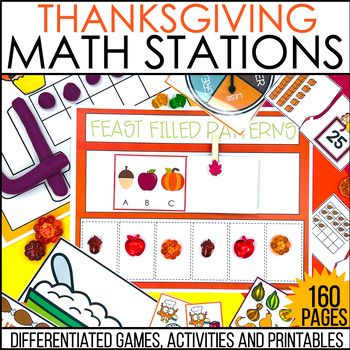 Preview of Kindergarten Math Centers - Thanksgiving Themed - Games, Printables, Handson Fun